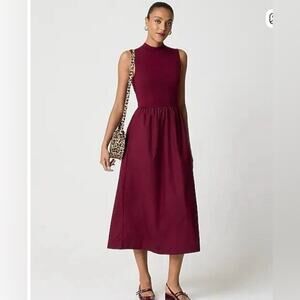 J. Crew NWT Size XST XS Tall Mockneck Knit Mixed-media Sleeveless Dress Burgundy